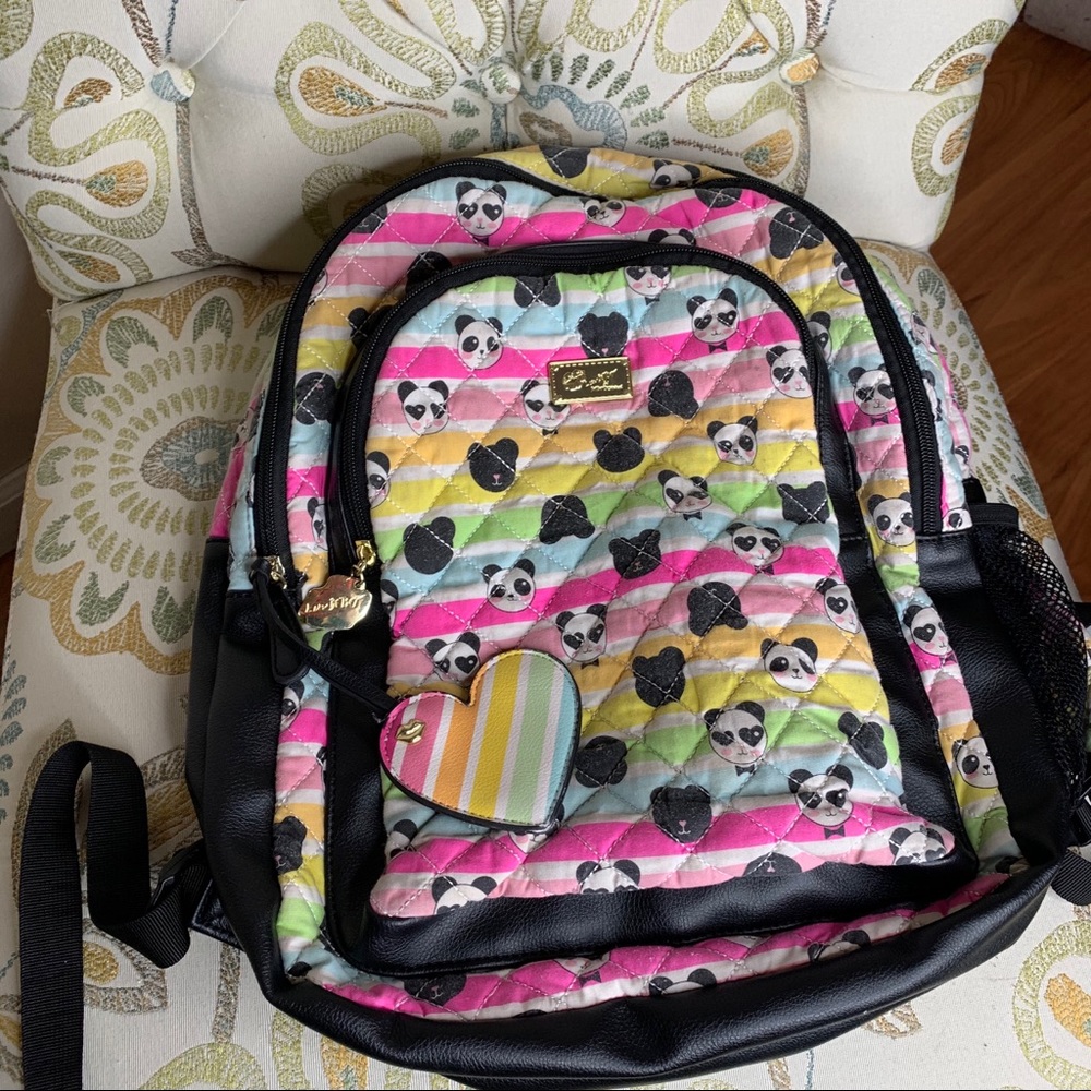 LUV Betsey Johnson MultiColor Panda Backpack Heart - Picture 1 of 4